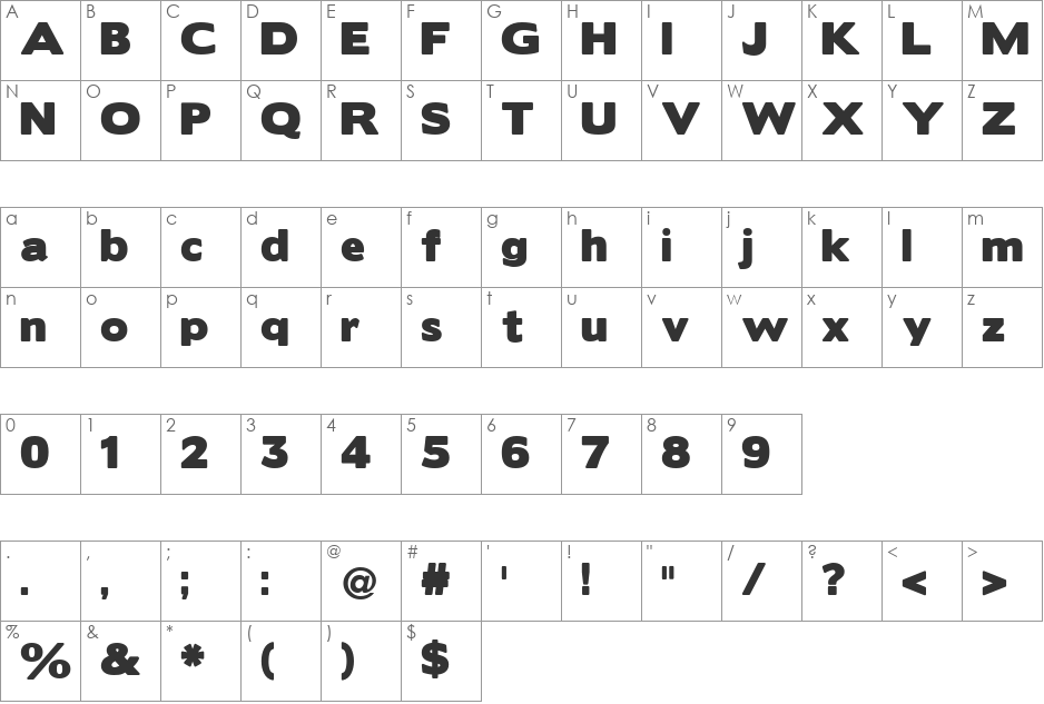 BorisBlackBloxx font character map preview