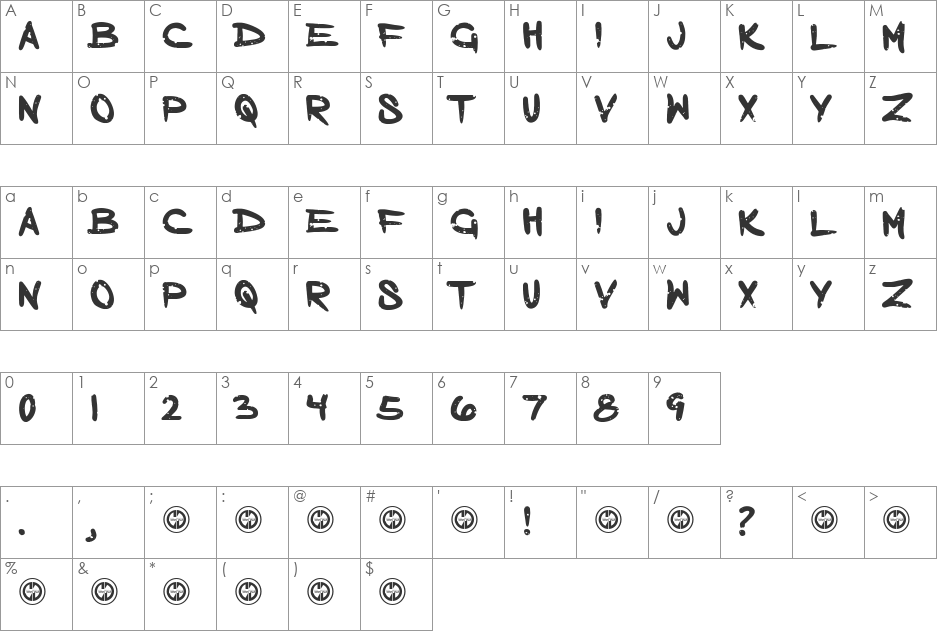 Born a Sinner font character map preview