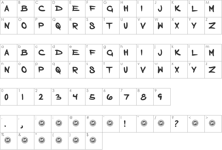 Born Addict font character map preview