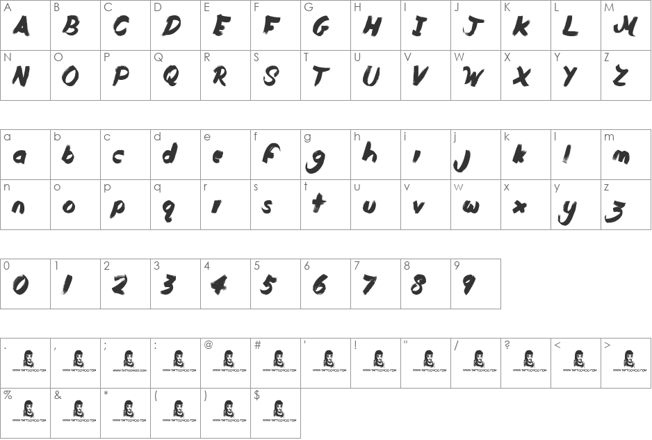Born Wild font character map preview