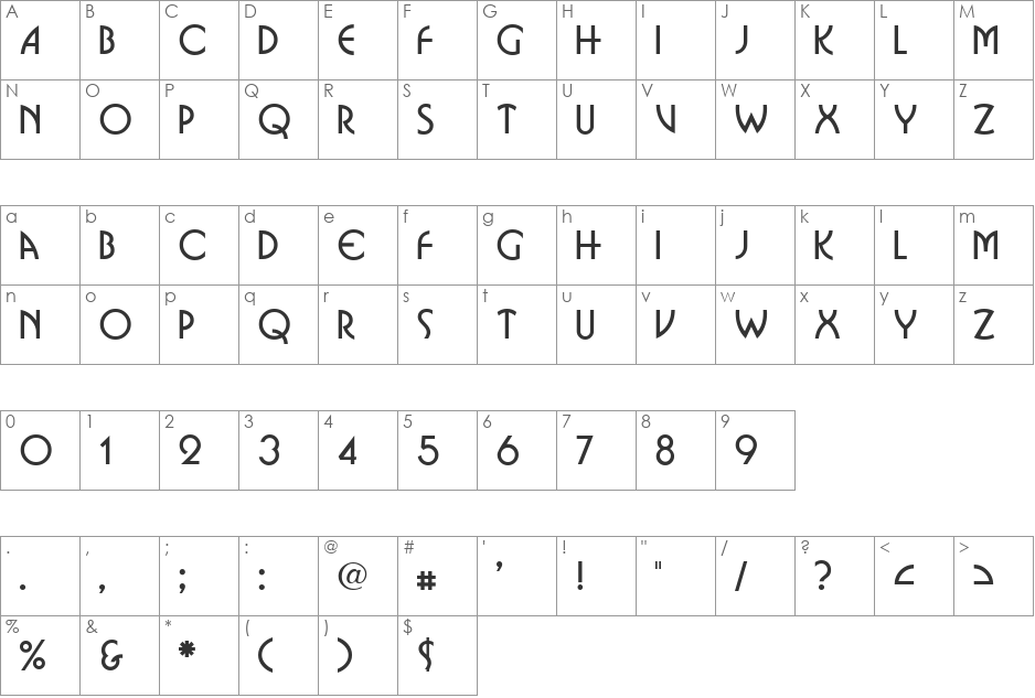 BostonDB font character map preview