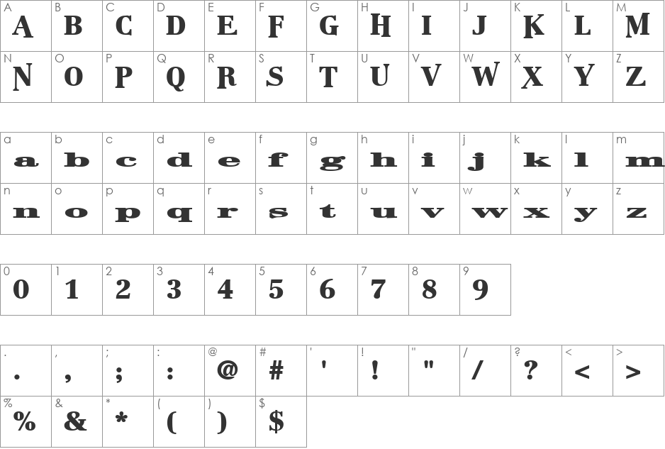 BostonLifeToday1 font character map preview