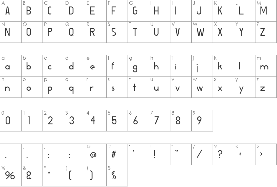 Bosworth font character map preview