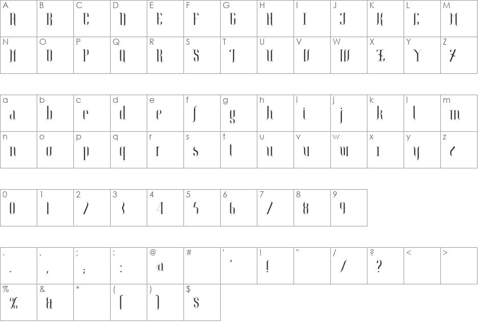 Botanic font character map preview