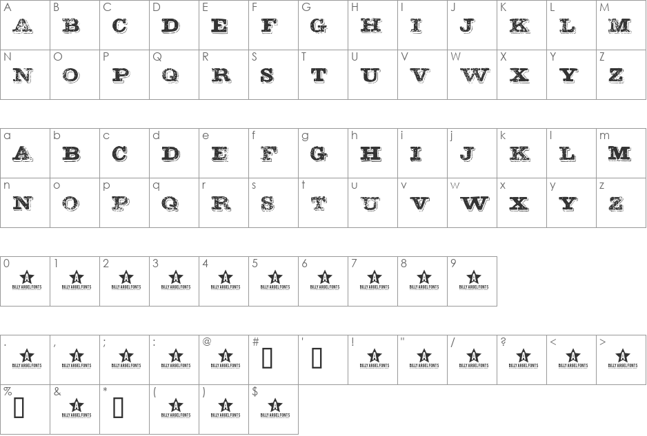 BOTAS SUJAS font character map preview