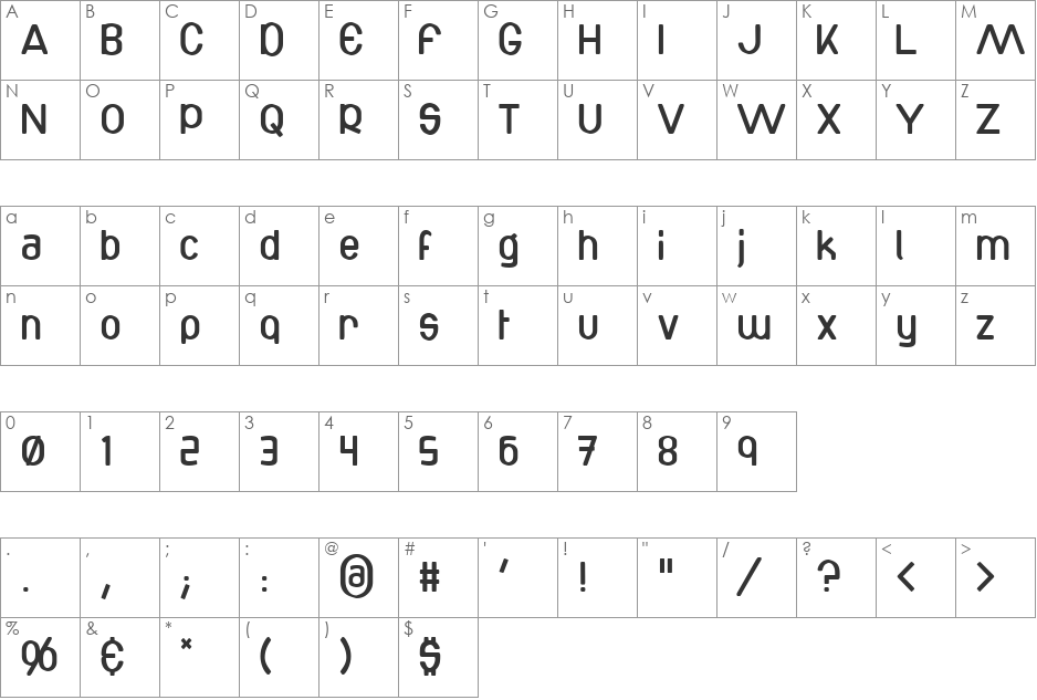 Bottix font character map preview