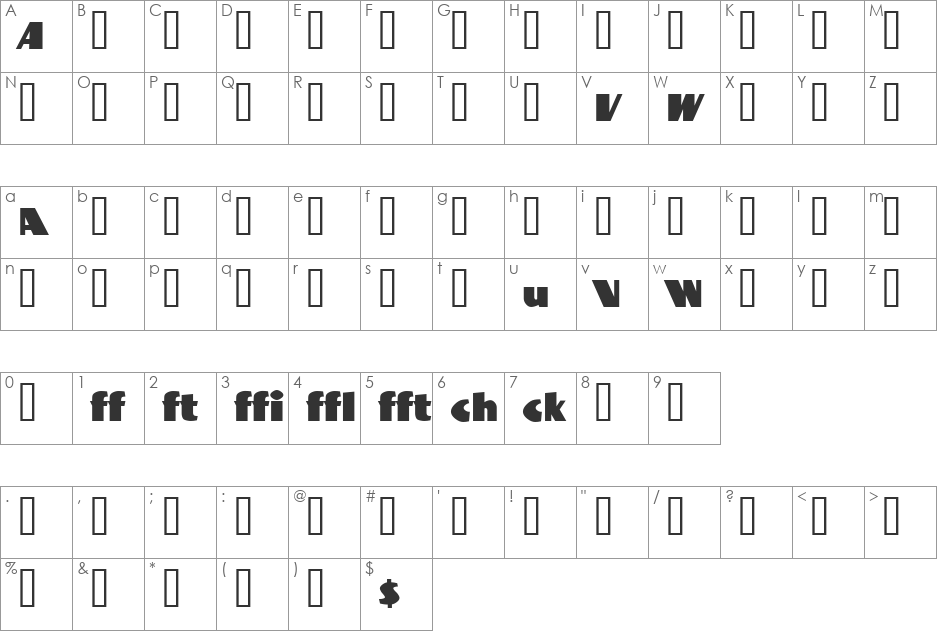 BottleKaps Profi Condensed font character map preview