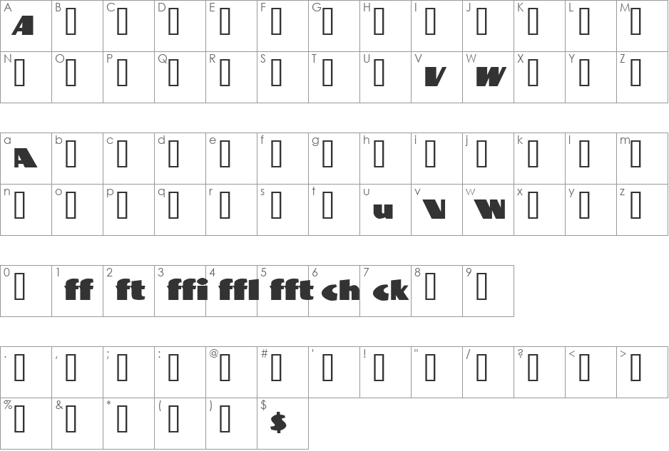 BottleKaps Profi Expanded font character map preview