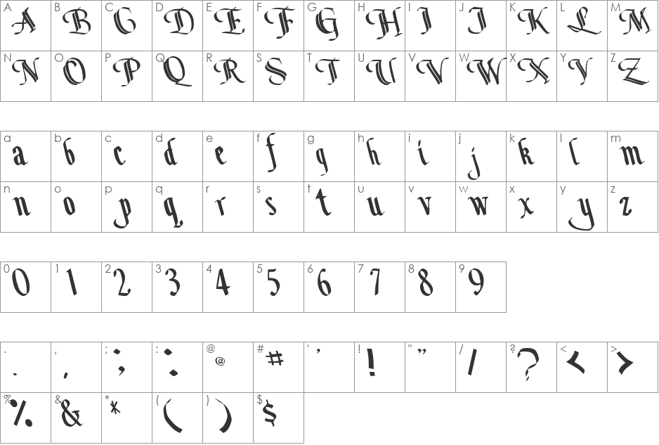 Bottom font character map preview