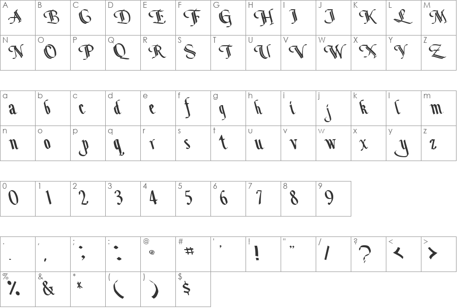 BottomOutOne104 font character map preview