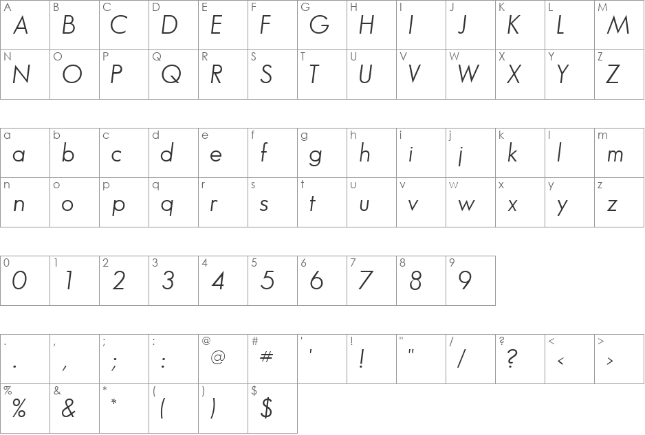 BouganBookSSi font character map preview