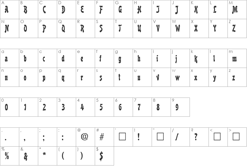 Boutique font character map preview