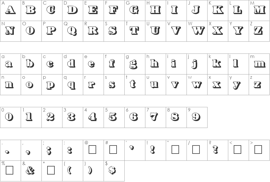 BowersShadow font character map preview
