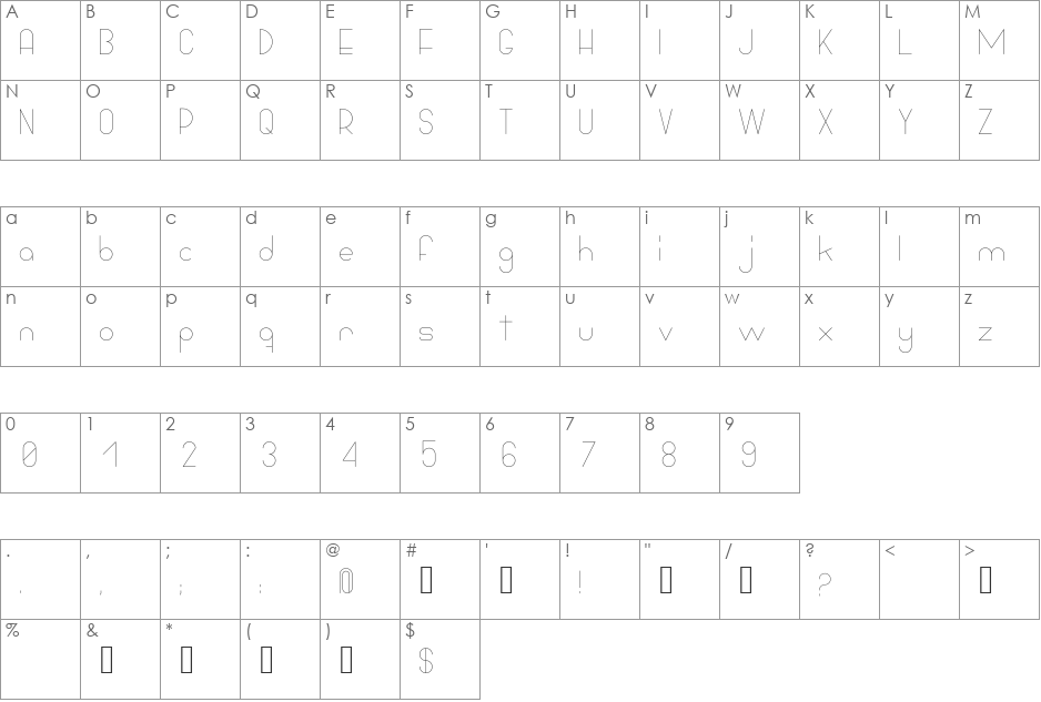 Bowhouse Light font character map preview
