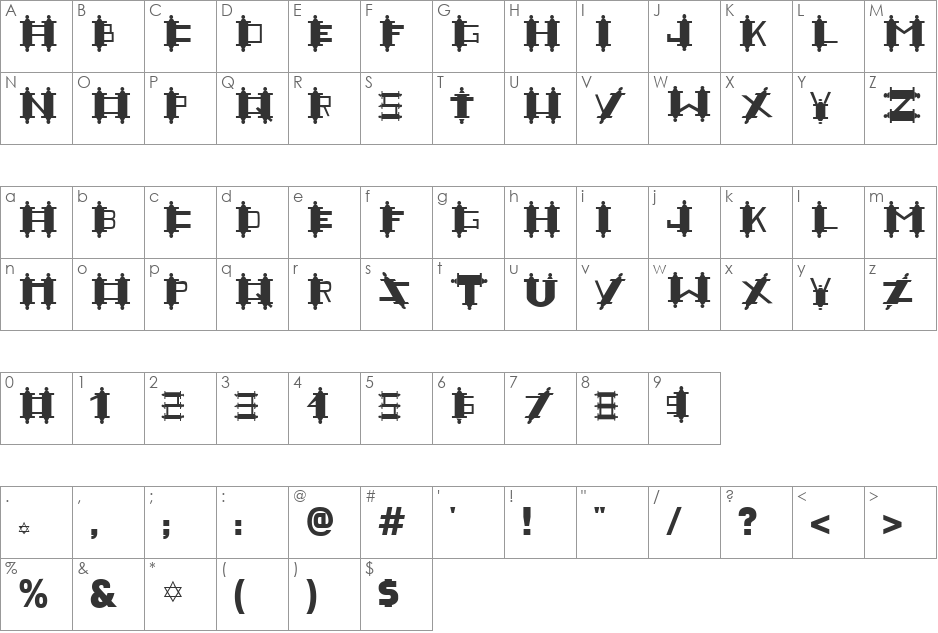 Bowling font character map preview