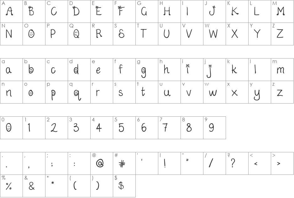 Bows And Boots font character map preview