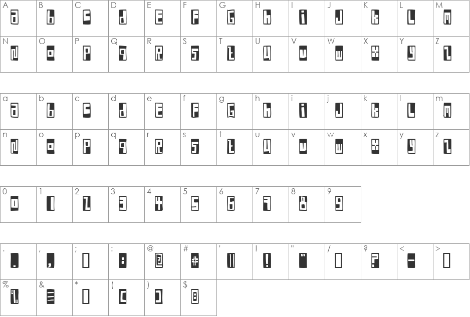 Box Font Negative font character map preview