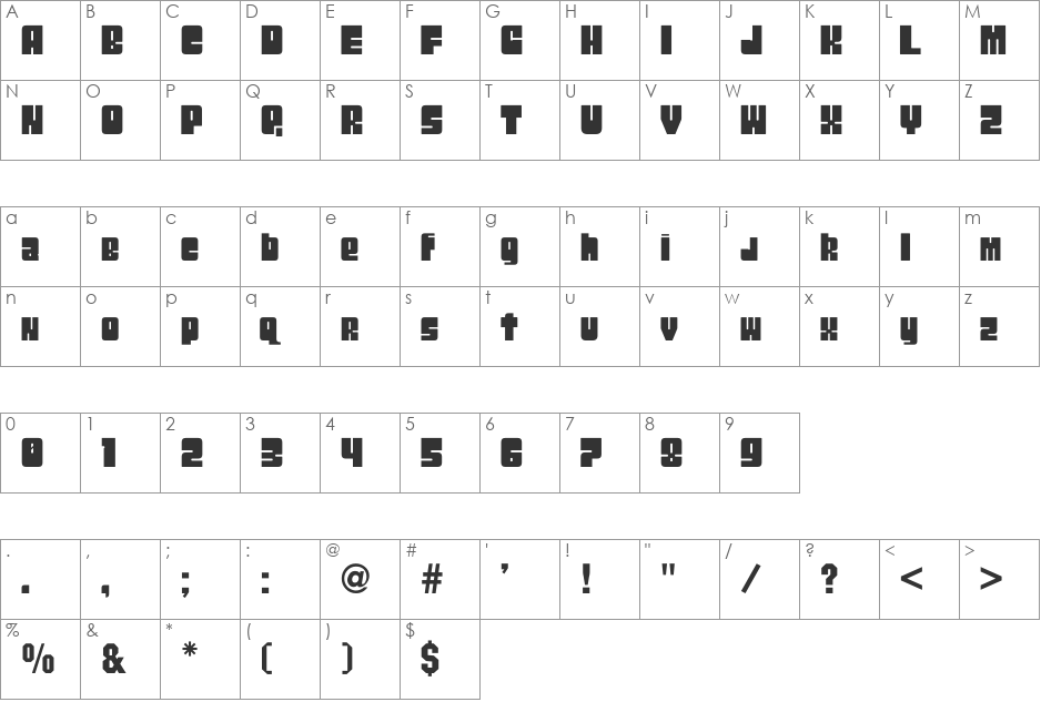 BoxC font character map preview