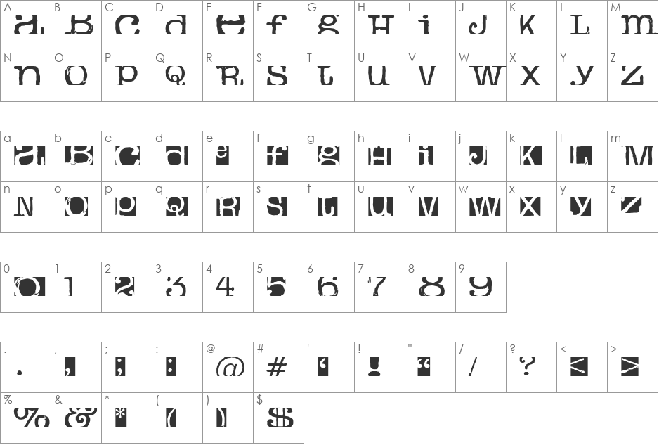boxey moron font character map preview