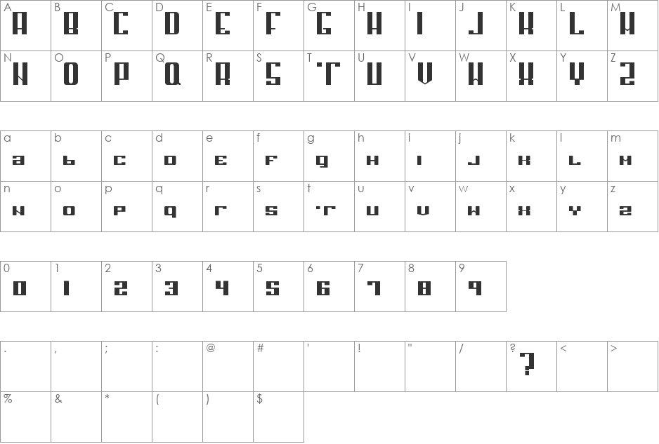 Boxform font character map preview