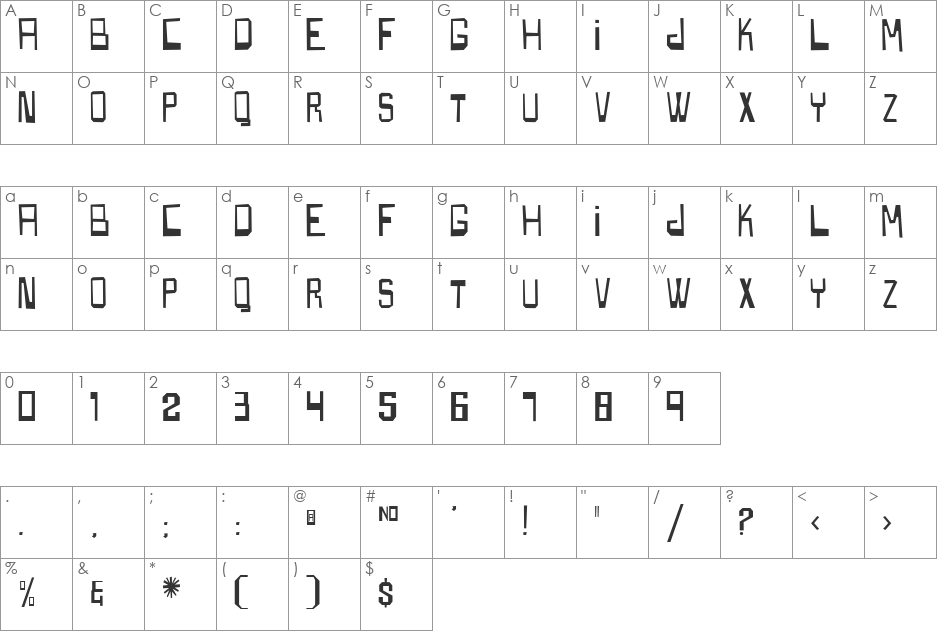 Boxspring font character map preview