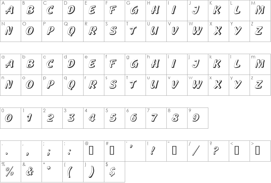 BoyaDisplayCapsSSi font character map preview