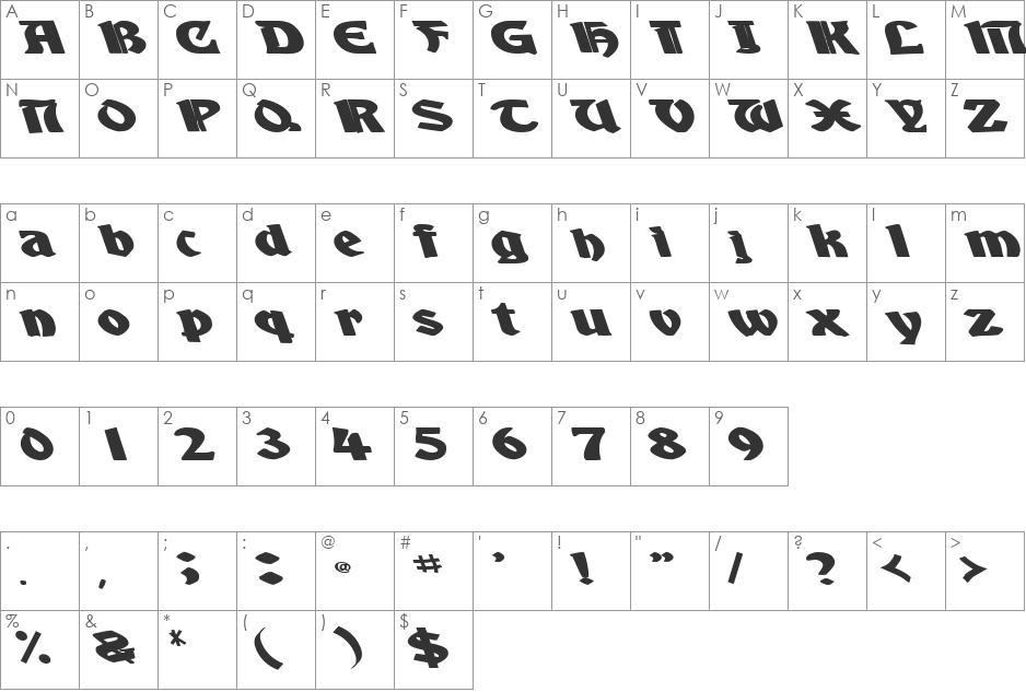 BoyHoodDrive font character map preview