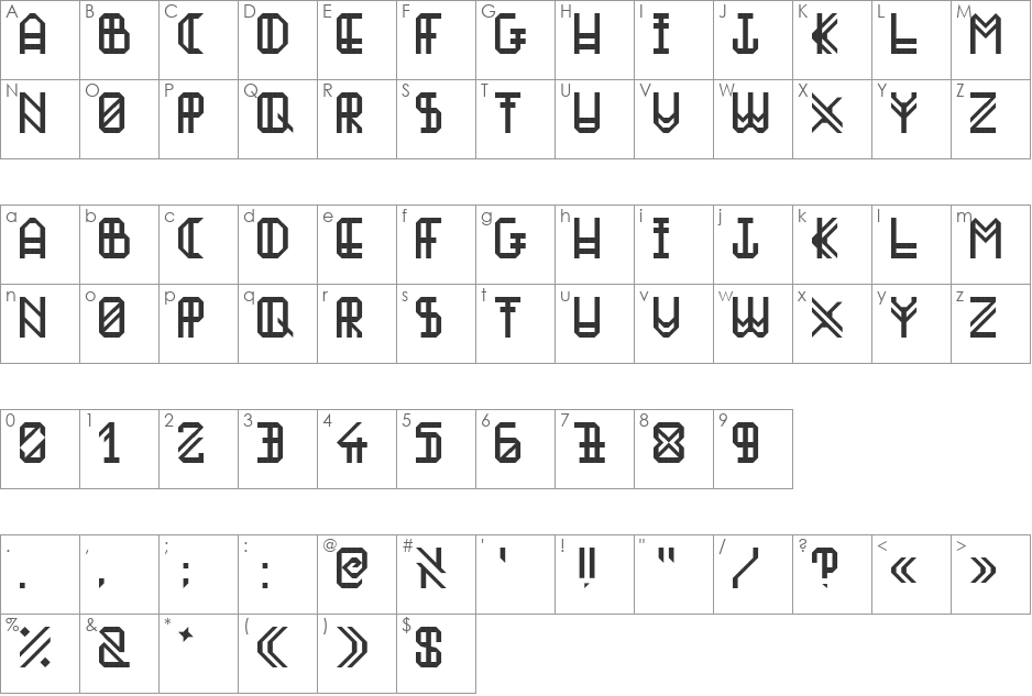 Boyuna font character map preview