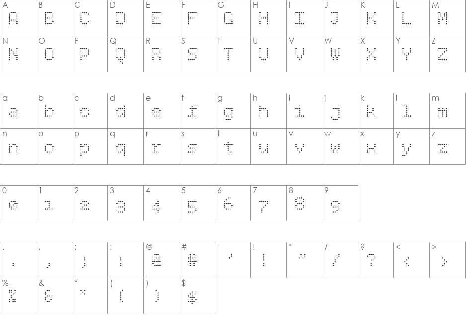 BPdotsPlus font character map preview