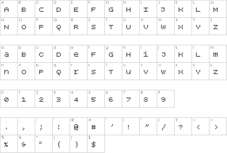 BPdotsUnicasePlus font character map preview