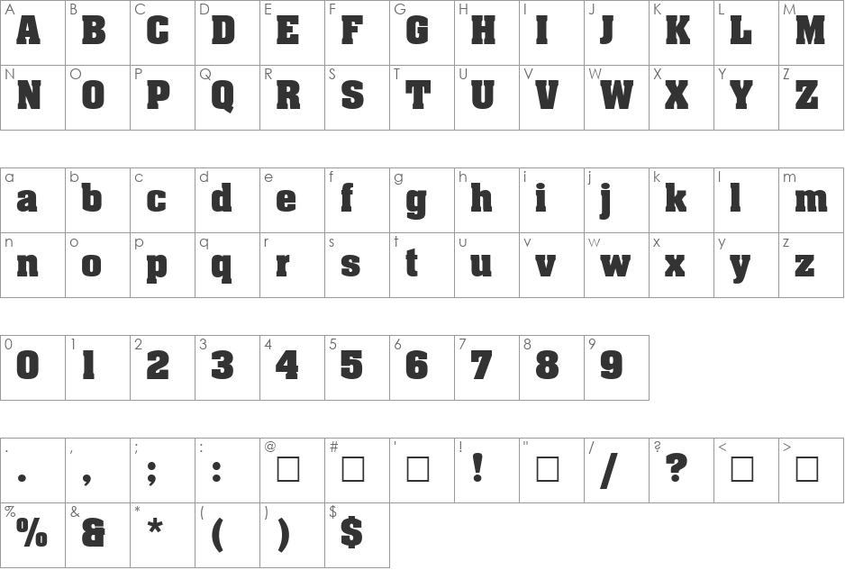 AGAalenBold font character map preview