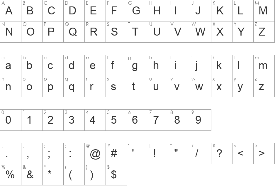 BPG Glaho Arial font character map preview