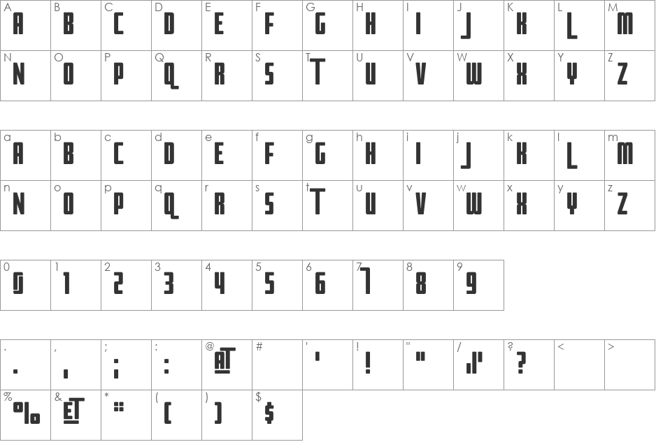 BPimperial font character map preview