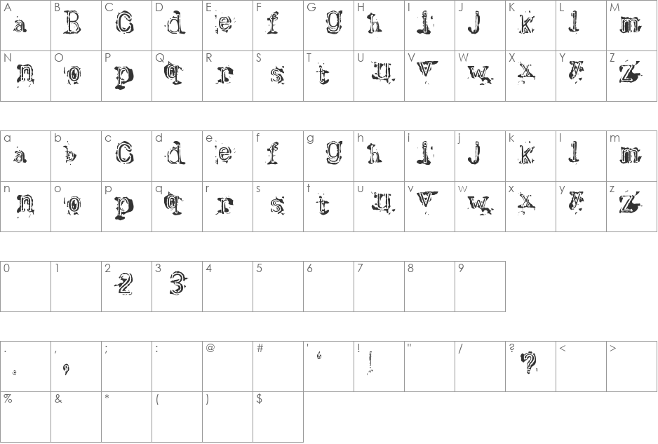Bracille font character map preview