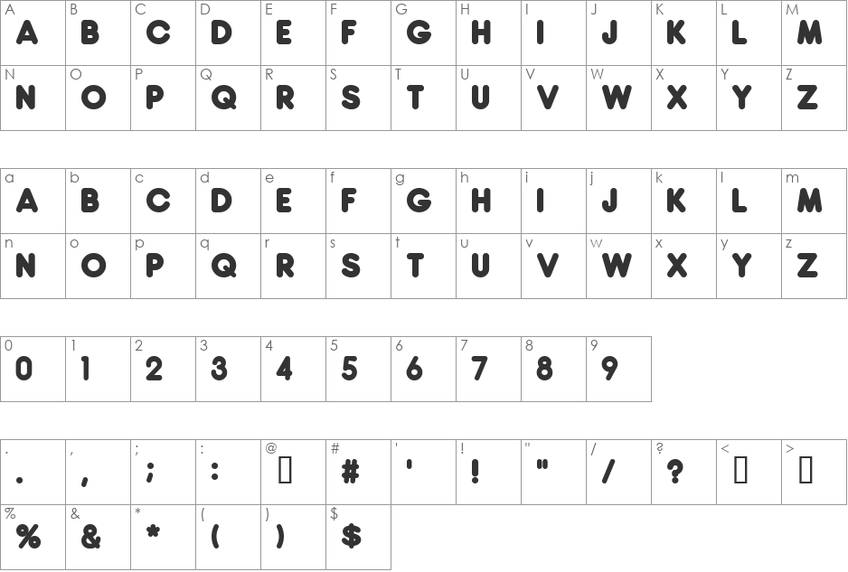 Bradleys font character map preview