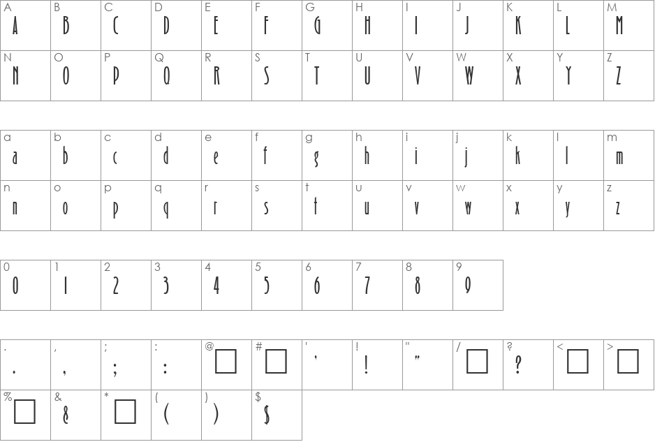 Bradshaw DB font character map preview