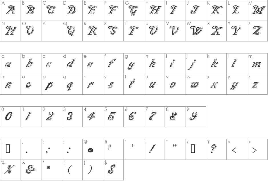 BraeburnScriptFacetsSSK font character map preview