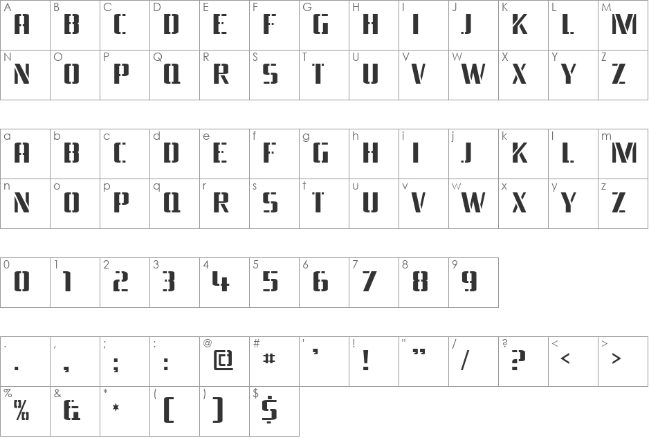 Braeside font character map preview