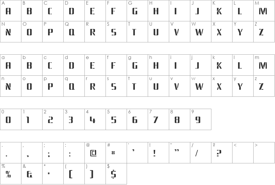 Braeside Lumberboy font character map preview