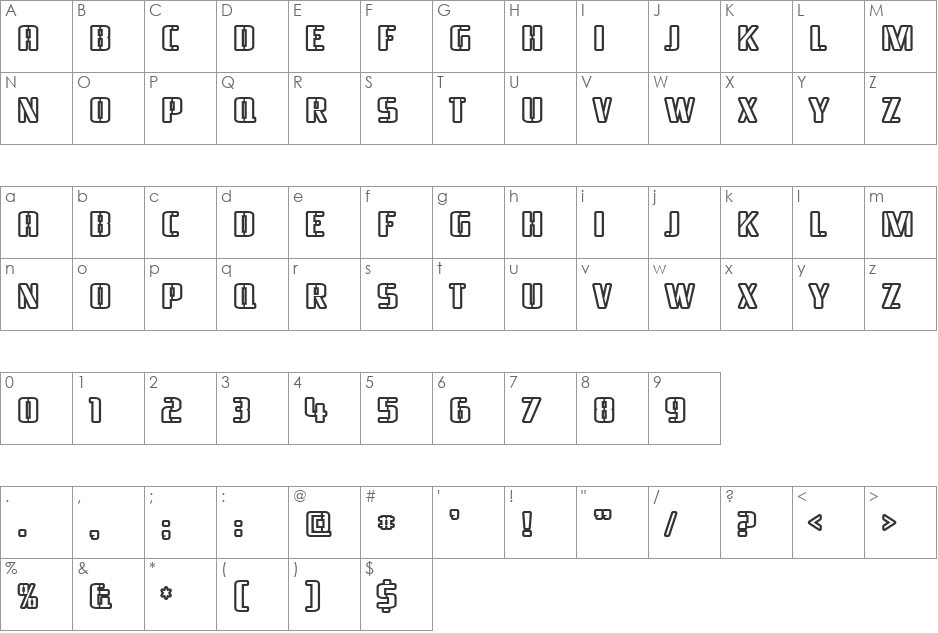 Braeside Outline font character map preview