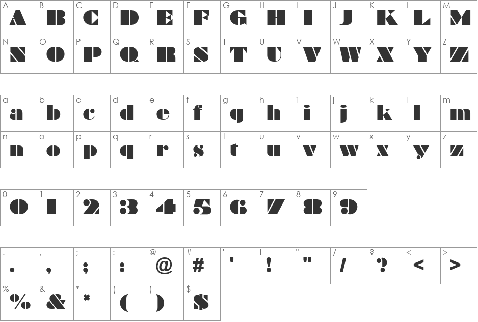 Braggadocio font character map preview