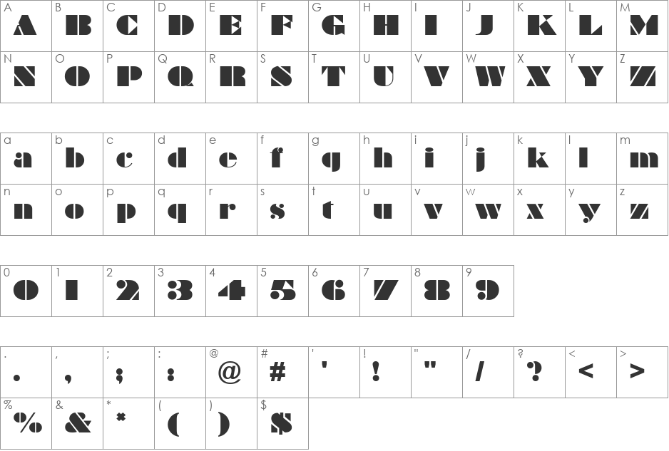 Braggadocio MT font character map preview
