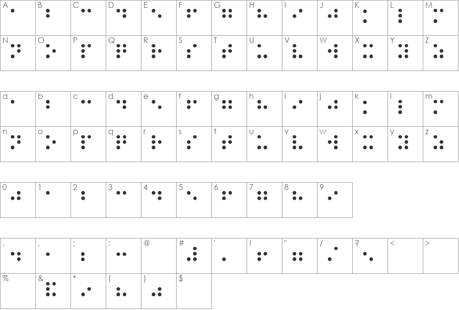 Braille 2 font character map preview