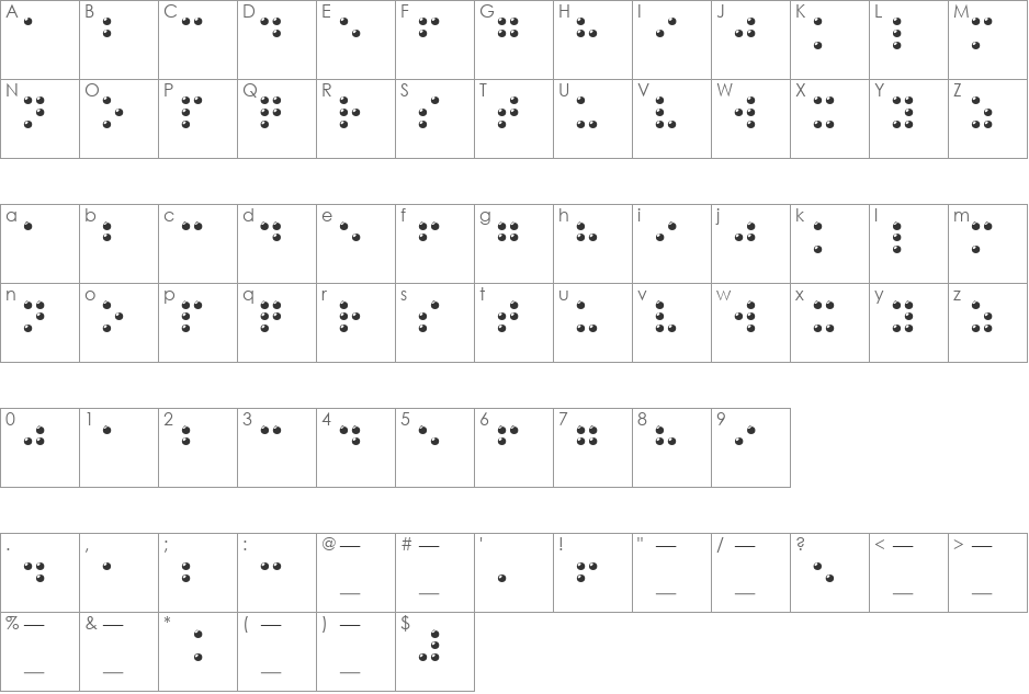 Braille Normal font character map preview