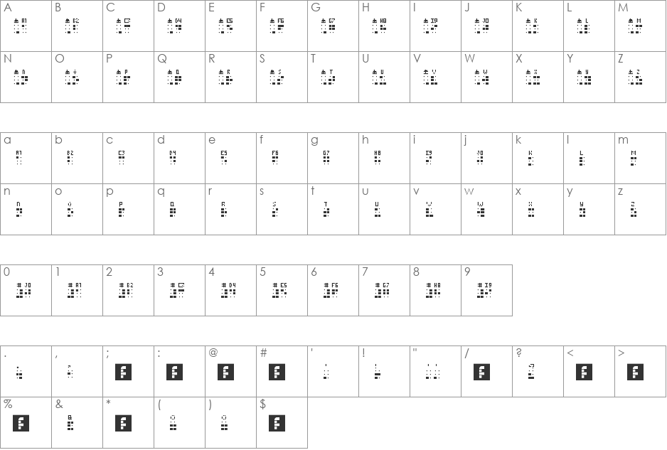 Braille Punch font character map preview