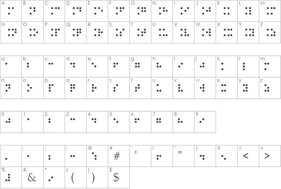 Braille Type font character map preview