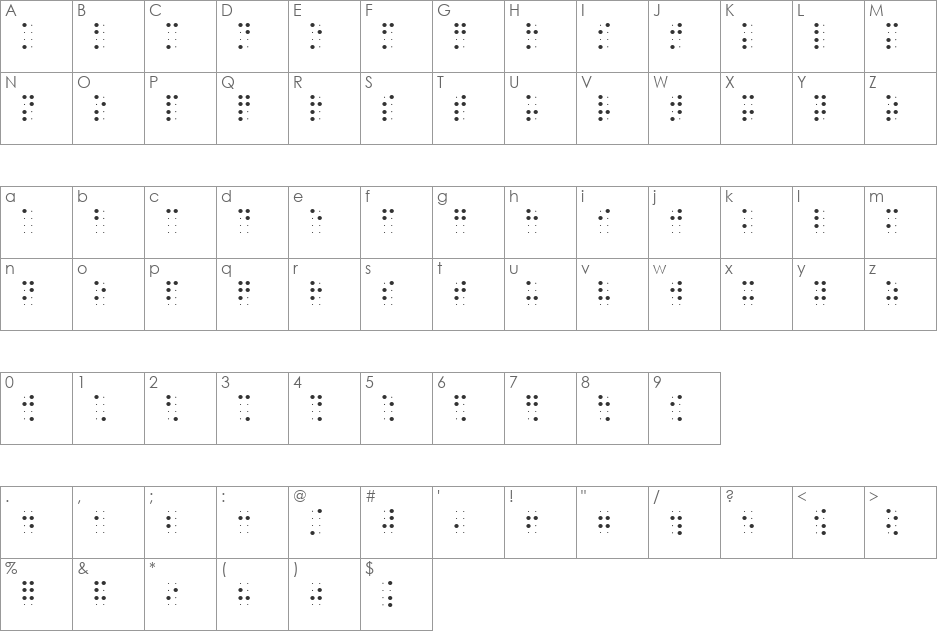 BrailleSlo 8dot font character map preview