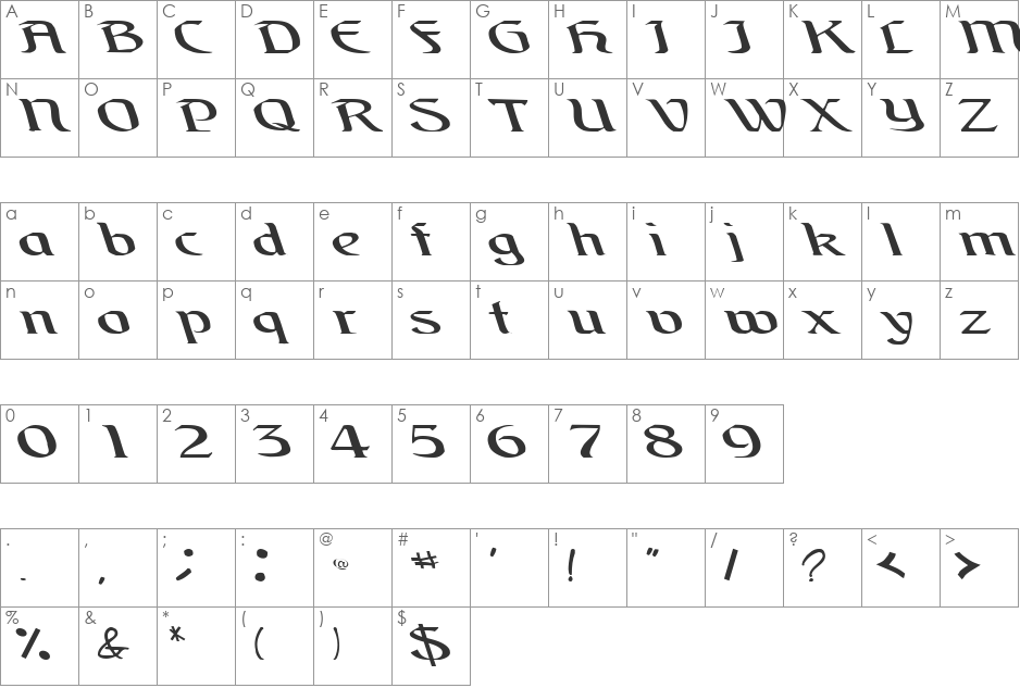Brain font character map preview