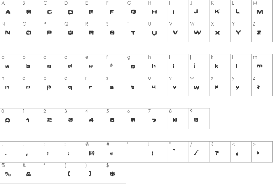 Brain Damage font character map preview