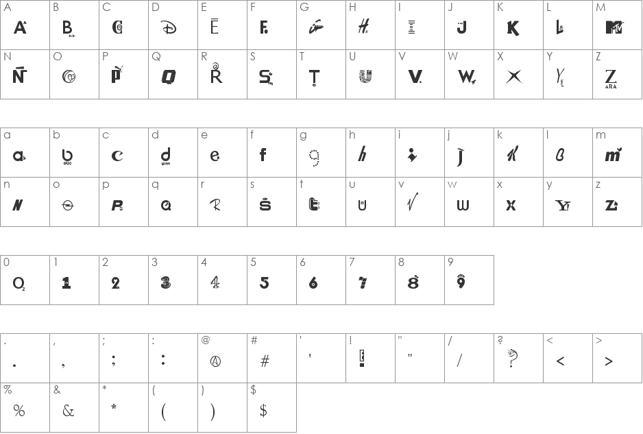 branded font character map preview